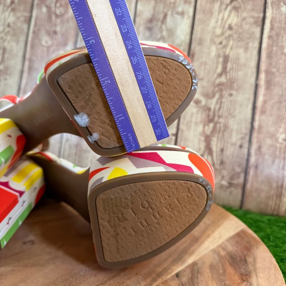 Gianni Bini Platform Sandals Womens Size 7.5 Multicolor Geometric Block Heel